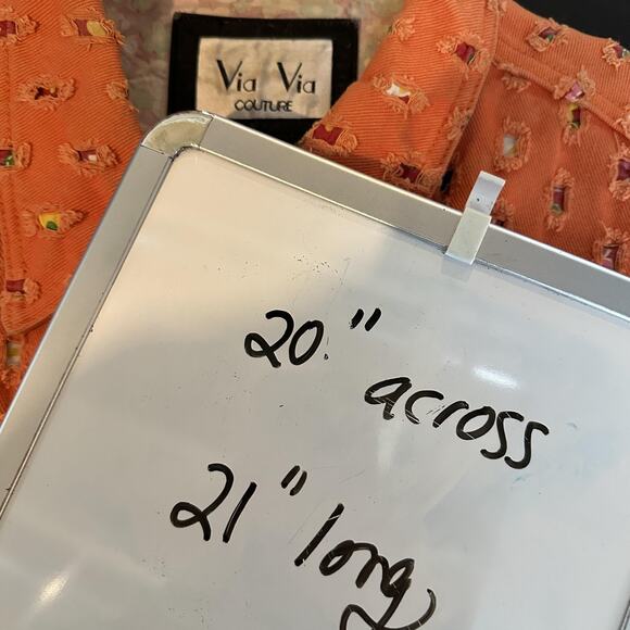 Via Via Couture Denim Jacket XL Orange Trucker Embroidered Textured Boho Retro - Picture 12 of 12